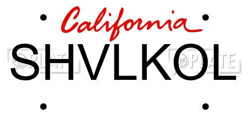 SHVLKOL California License Plate