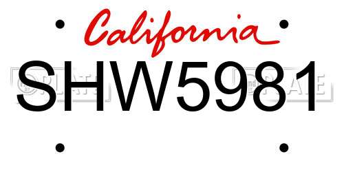 SHW5981 California License Plate
