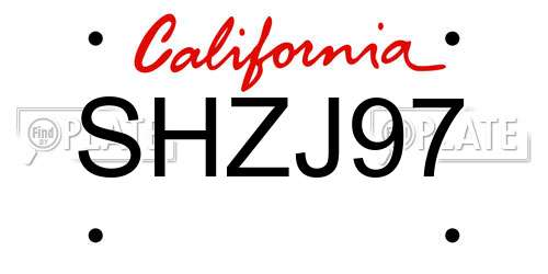 SHZJ97 California License Plate