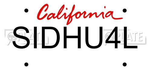 SIDHU4L California License Plate
