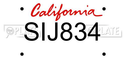 SIJ834 California License Plate
