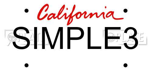 SIMPLE3 California License Plate