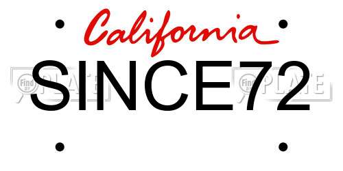 SINCE72 California License Plate