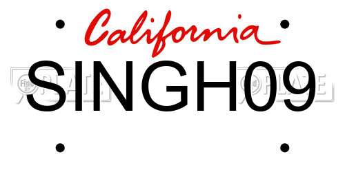 SINGH09 California License Plate