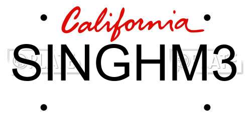 SINGHM3 California License Plate