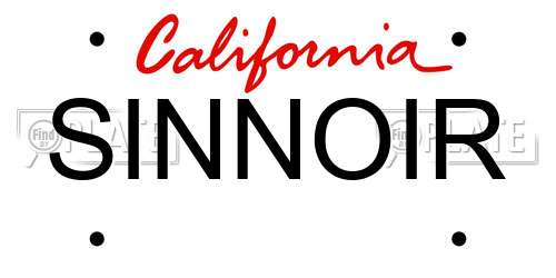 SINNOIR California License Plate