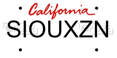 SIOUXZN California License Plate