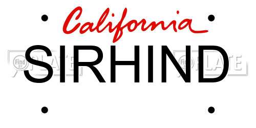 SIRHIND California License Plate