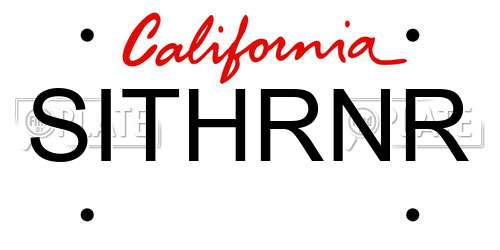 SITHRNR California License Plate