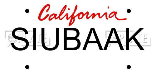 SIUBAAK California License Plate