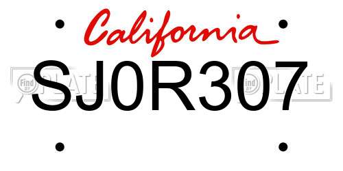 SJ0R307 California License Plate