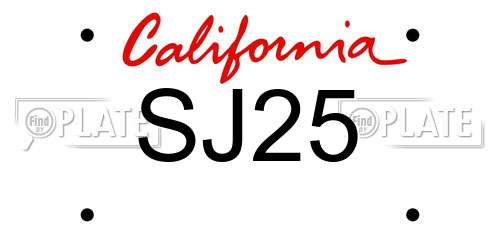 SJ25 California License Plate