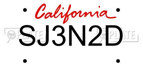 SJ3N2D California License Plate