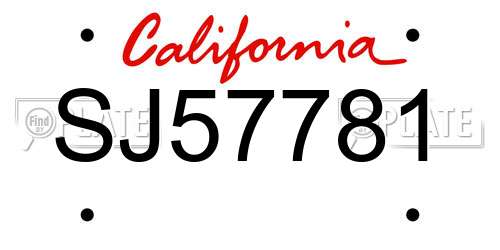 SJ57781 California License Plate