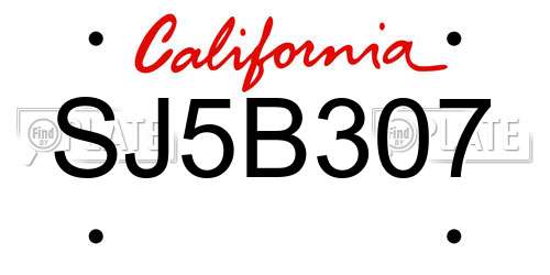 SJ5B307 California License Plate