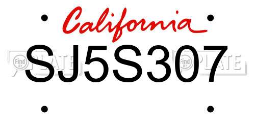 SJ5S307 California License Plate
