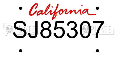 SJ85307 California License Plate