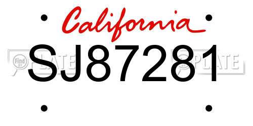 SJ87281 California License Plate