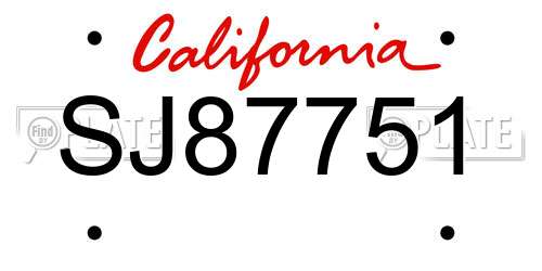 SJ87751 California License Plate