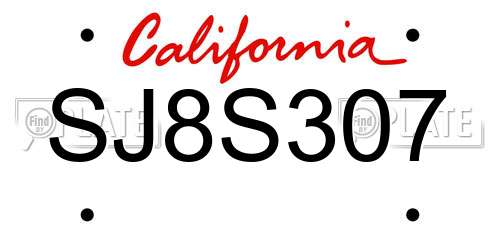 SJ8S307 California License Plate