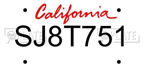 SJ8T751 California License Plate