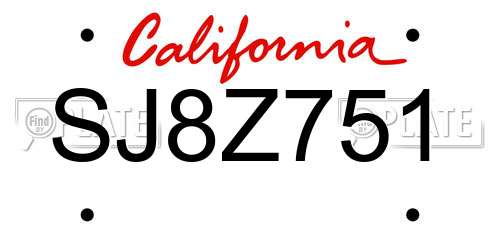 SJ8Z751 California License Plate