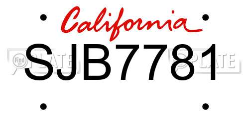 SJB7781 California License Plate