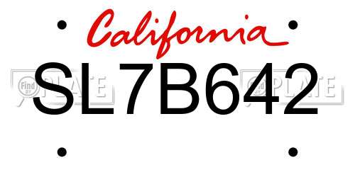SL7B642 California License Plate
