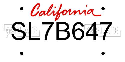 SL7B647 California License Plate