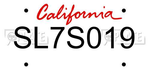 SL7S019 California License Plate