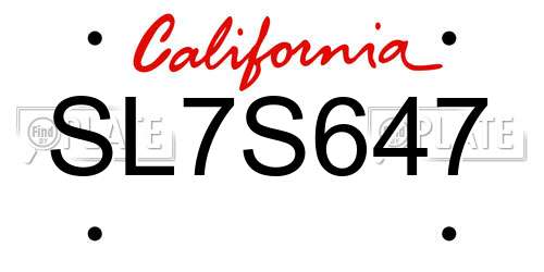SL7S647 California License Plate