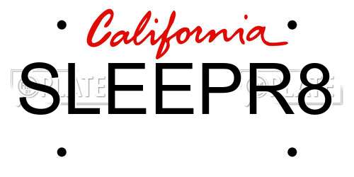 SLEEPR8 California License Plate