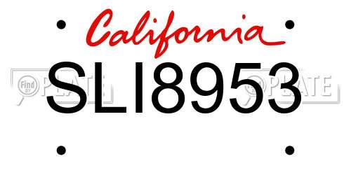 SLI8953 California License Plate