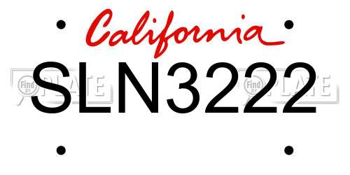 SLN3222 California License Plate