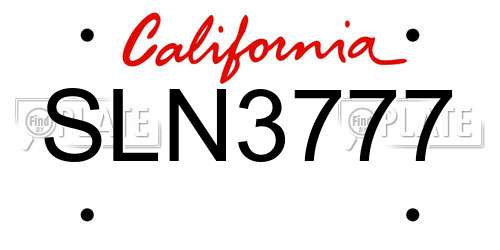 SLN3777 California License Plate