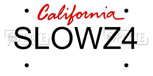 SLOWZ4 California License Plate