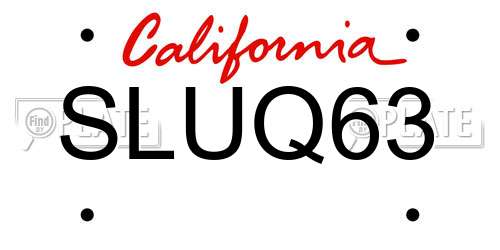 SLUQ63 California License Plate