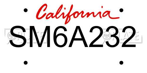 SM6A232 California License Plate