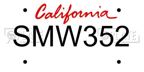 SMW352 California License Plate