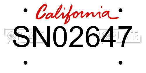 SN02647 California License Plate