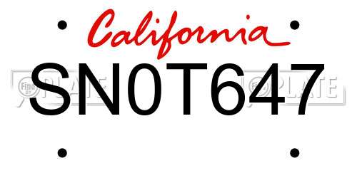 SN0T647 California License Plate