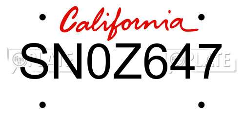 SN0Z647 California License Plate