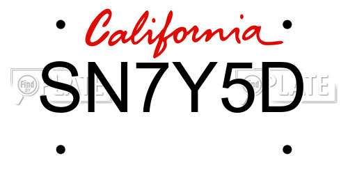 SN7Y5D California License Plate
