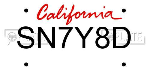 SN7Y8D California License Plate