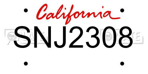 SNJ2308 California License Plate