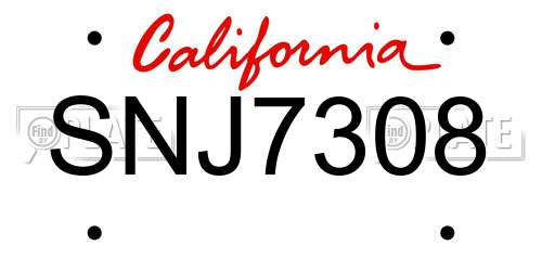 SNJ7308 California License Plate