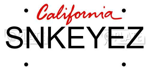 SNKEYEZ California License Plate