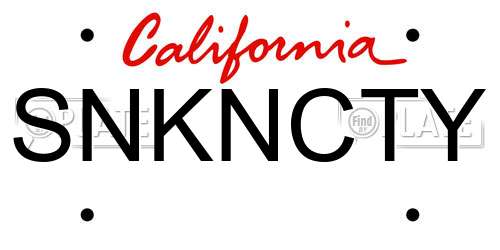SNKNCTY California License Plate