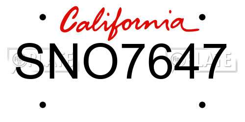 SNO7647 California License Plate