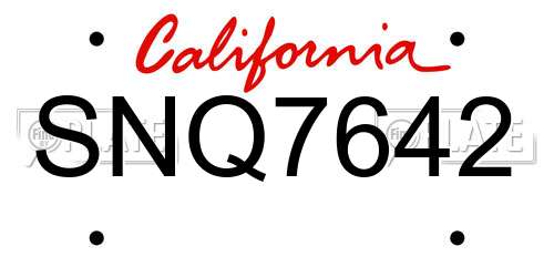 SNQ7642 California License Plate